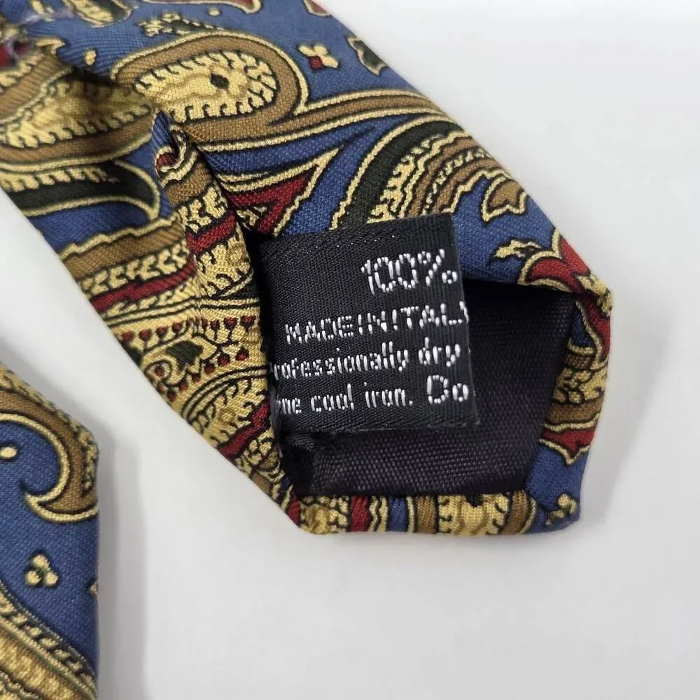ENRICO COVERI ITALY SILK TIE BLUE TAN RED PAISLEY LUXURY SMOOTH 3.75